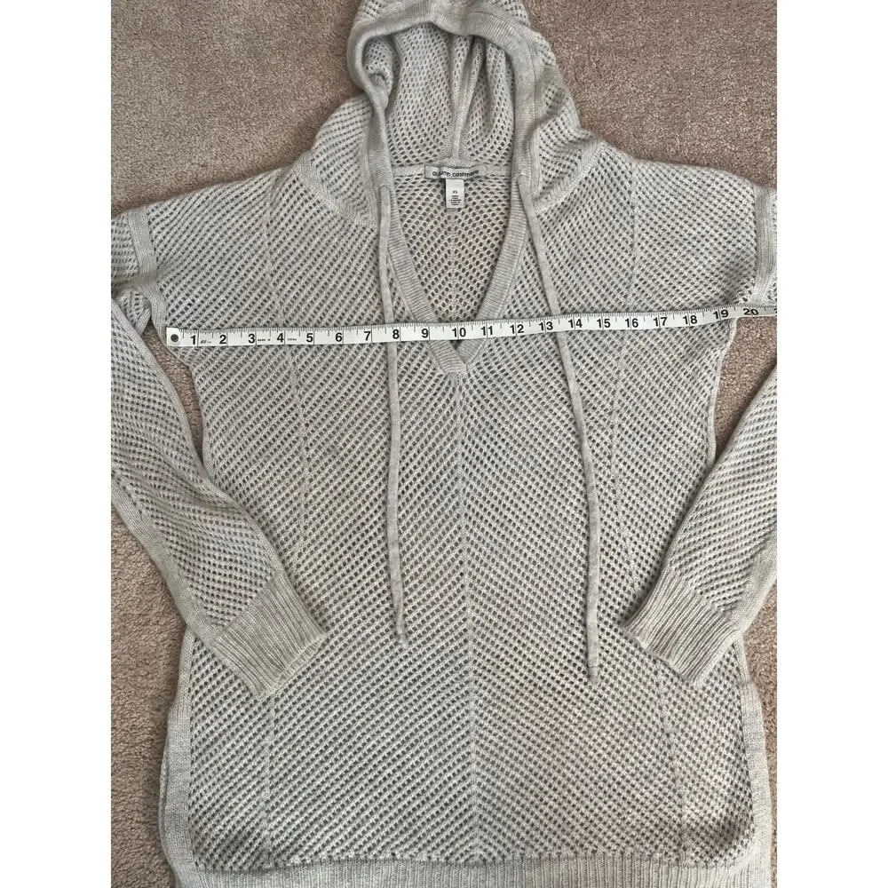Autumn Cashmere Open Stitch V-Neck Gray Hoodie Sweater 100% Pure Cashmere SizeXS